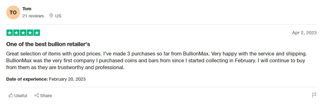 Customer Service Reviews of bullionmax.com